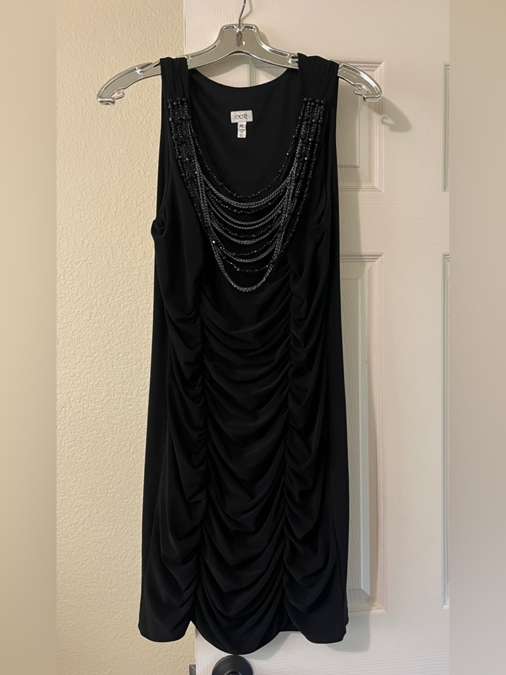 Cache Black Beaded Draped Sleeveless Dress